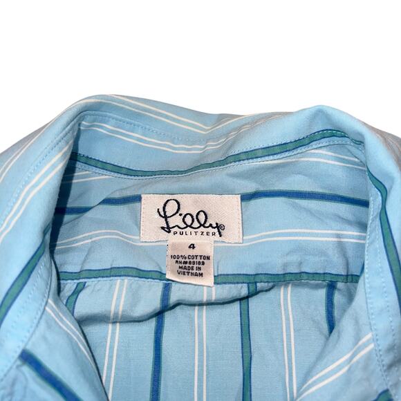 LILLY PULITZER Women's Light Blue Striped Collared Button Down Size 4 - Picture 5 of 8